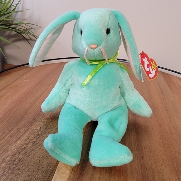 Vintage NWT Beanie Babies Hippity Green Bunny Plush 1996 P.V.C. Pellets 6-1-96 - Picture 3 of 16